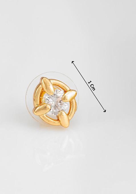 Gold Plated Stone Studded Contemporary Studs Earrings