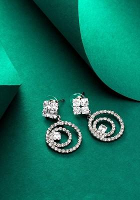 Silver Plated Artificial Stones Geometric Drop Earrings