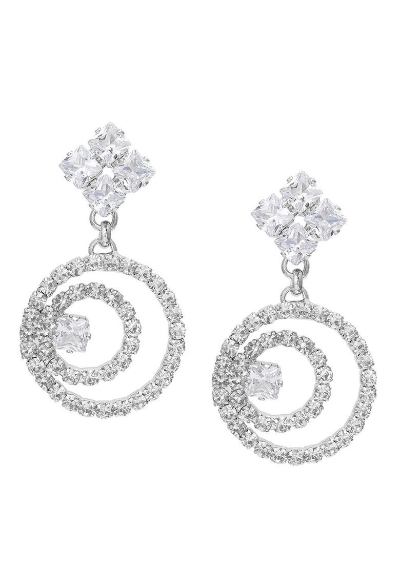 Silver Plated Artificial Stones Geometric Drop Earrings