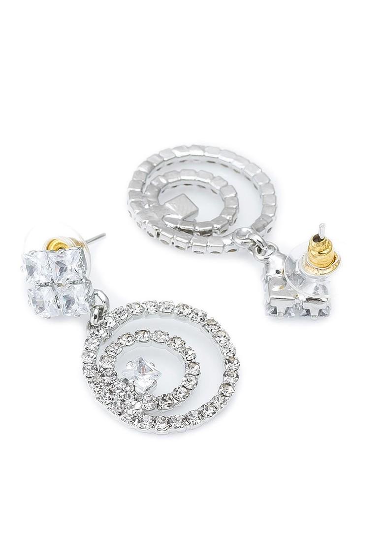 Silver Plated Artificial Stones Geometric Drop Earrings