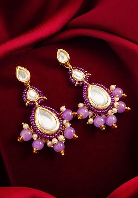 Gold Plated Classic Kundan And Ad Studded Drop Earrings