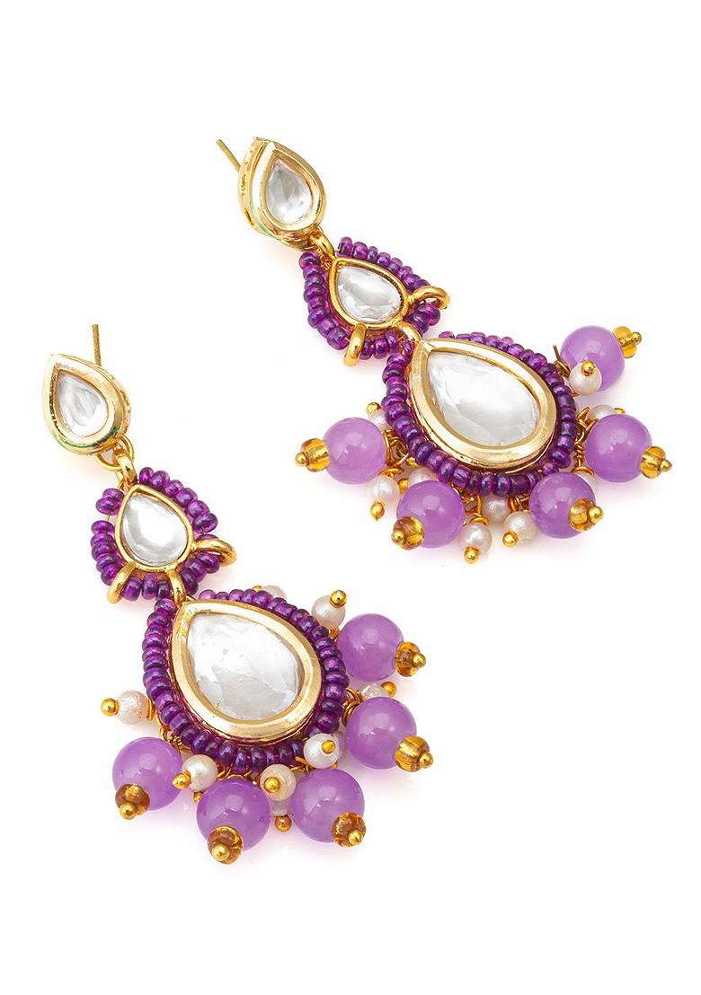 Gold Plated Classic Kundan And Ad Studded Drop Earrings