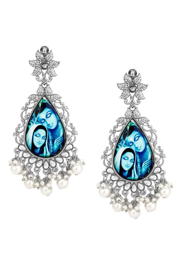 Silver Silver Toned Contemporary German Silver Drop Earrings