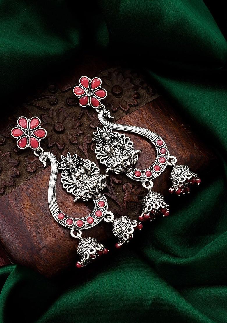 Silver Silver Chandbali Drop Earrings