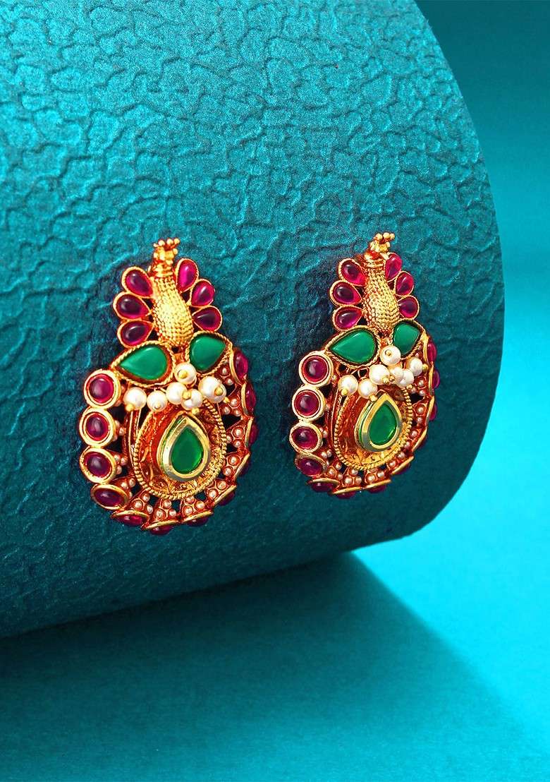 Gold Toned Contemporary Drop Earrings - Indya