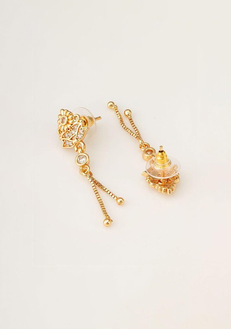 Gold Plated Stone Studded Contemporary Drop Earrings