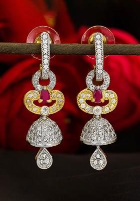 Gold Toned And White Dome Shaped Jhumkas Earrings