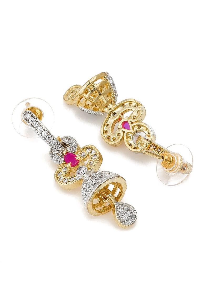 Gold Toned And White Dome Shaped Jhumkas Earrings