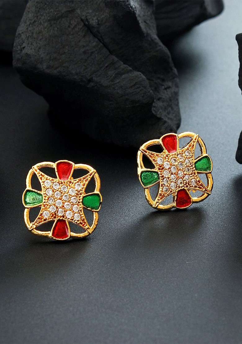 Gold Toned Contemporary Studs - Indya