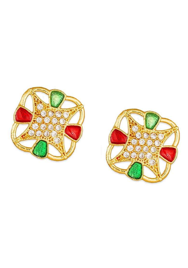 Gold Toned Contemporary Studs - Indya
