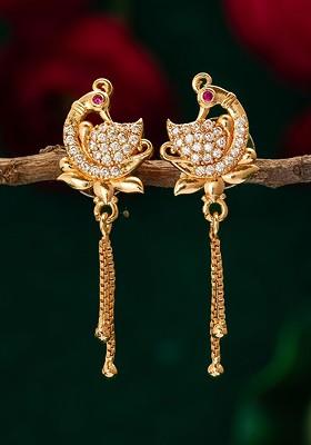 Gold Plated Stone Studded Contemporary Drop Earrings