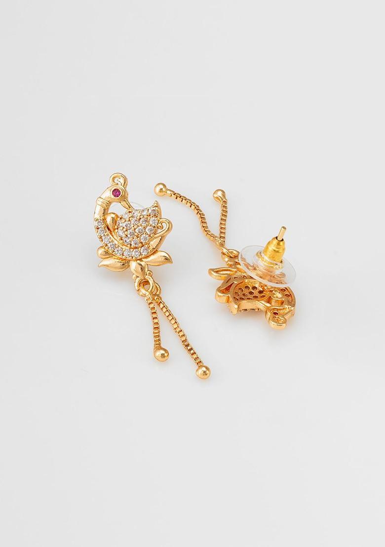 Gold Plated Stone Studded Contemporary Drop Earrings
