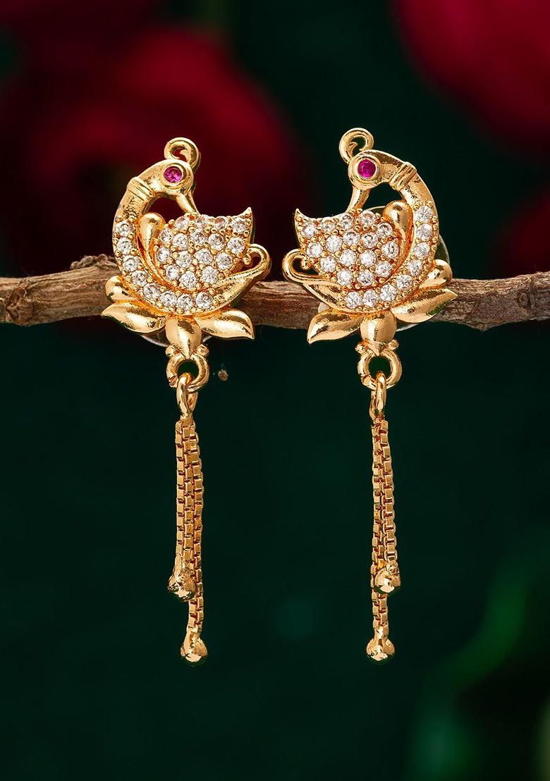 Gold Plated Stone Studded Contemporary Drop Earrings