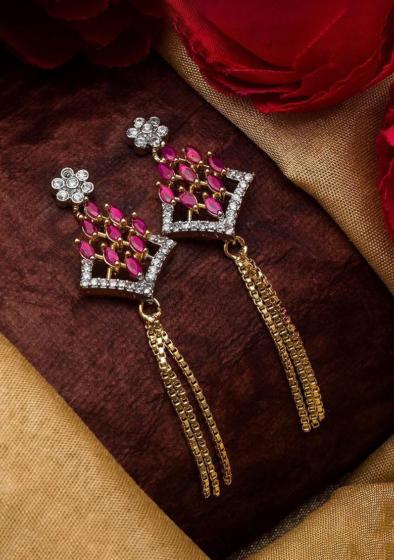 Gold Toned And Pink Floral Drop Earrings