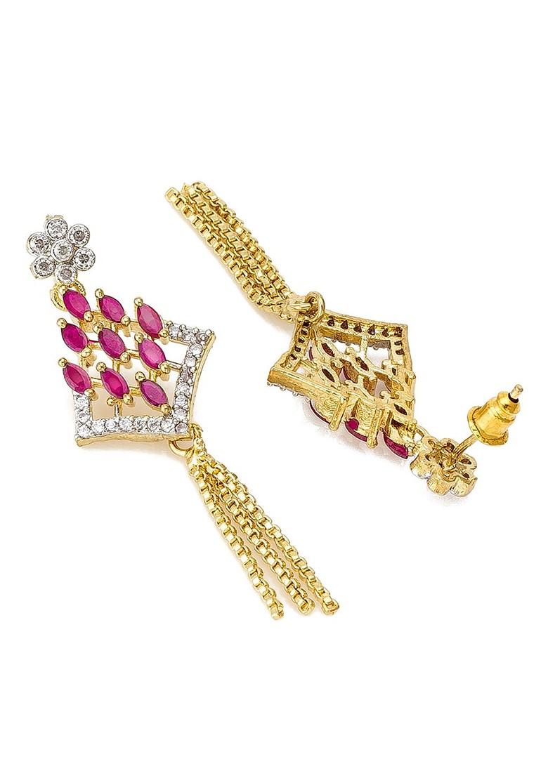 Gold Toned And Pink Floral Drop Earrings