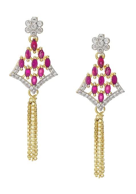 Gold Toned And Pink Floral Drop Earrings