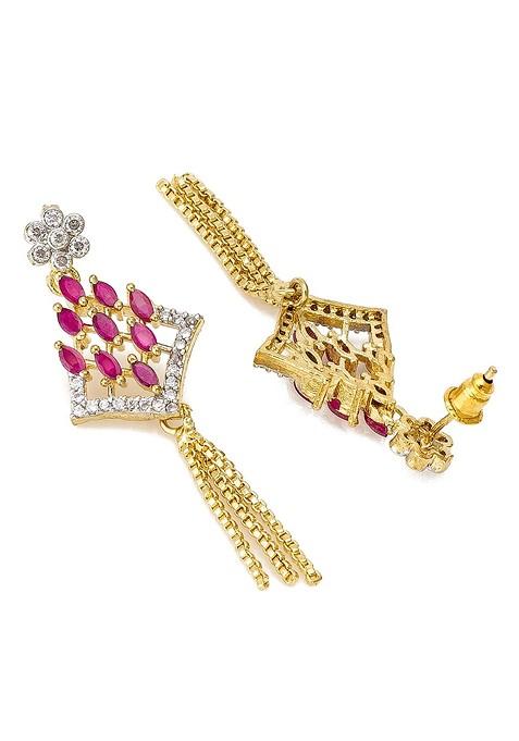 Gold Toned And Pink Floral Drop Earrings