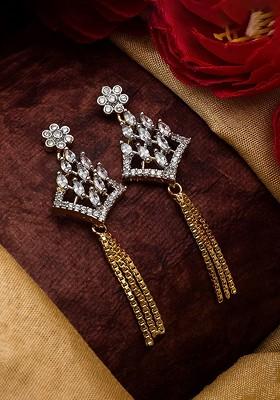 Gold Toned And White Floral Drop Earrings