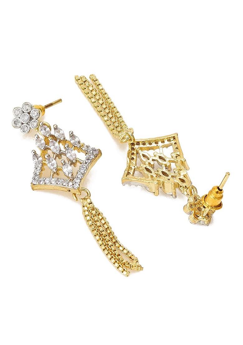 Gold Toned And White Floral Drop Earrings