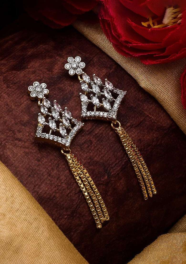 Gold Toned And White Floral Drop Earrings - Indya