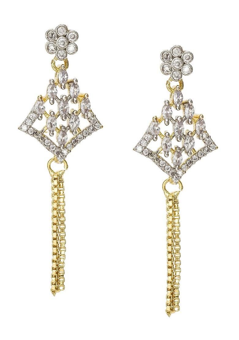 Gold Toned And White Floral Drop Earrings