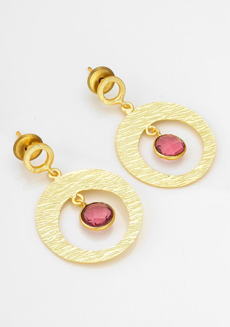 Gold Plated Stone Studded Drop Earrings