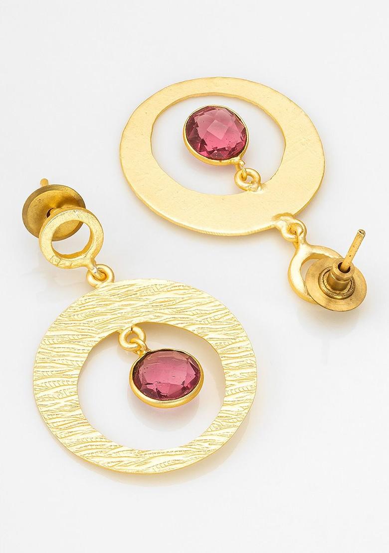 Gold Plated Stone Studded Drop Earrings