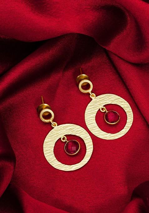 Gold Plated Stone Studded Drop Earrings