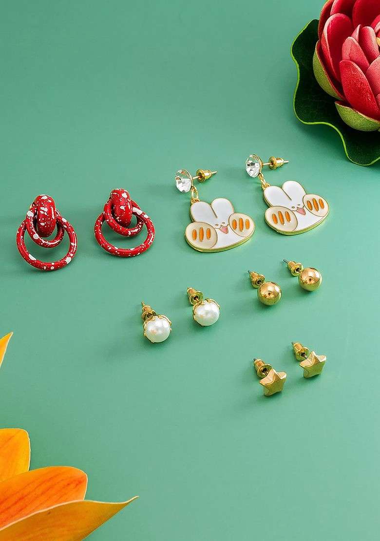 Gold Toned Geometric Studs Earrings - Indya