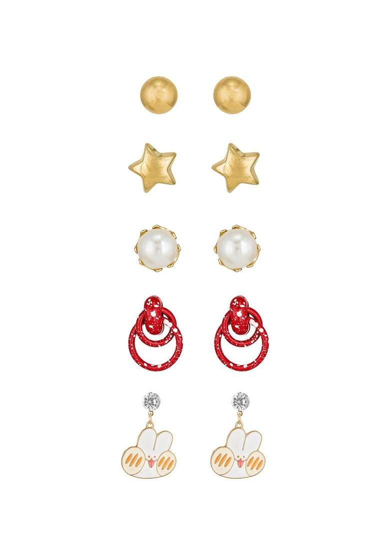 Gold Toned Geometric Studs Earrings - Indya