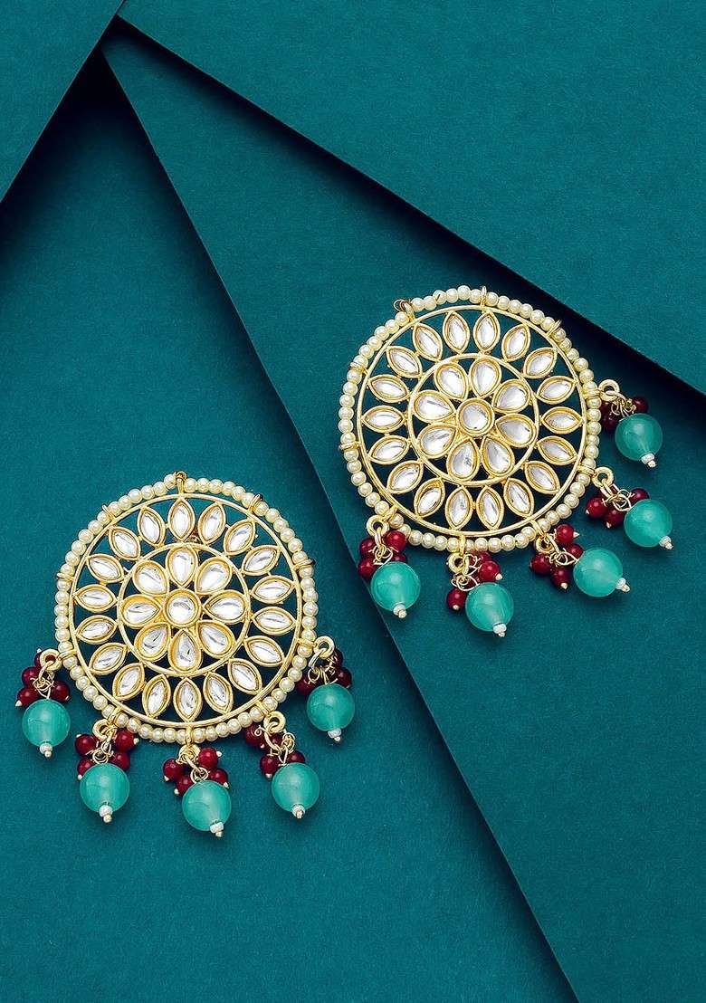 Gold Plated And White Circular Studs Earrings - Indya