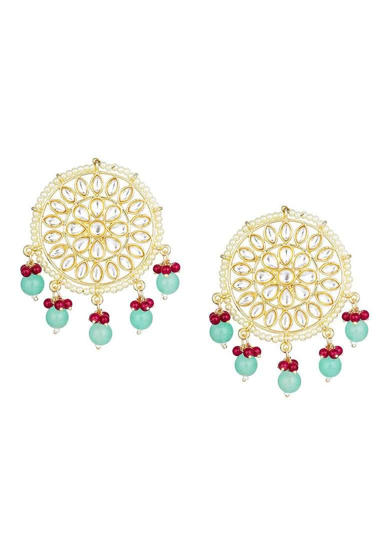 Gold Plated And White Circular Studs Earrings - Indya