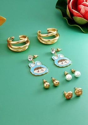 Gold Toned Geometric Studs Earrings