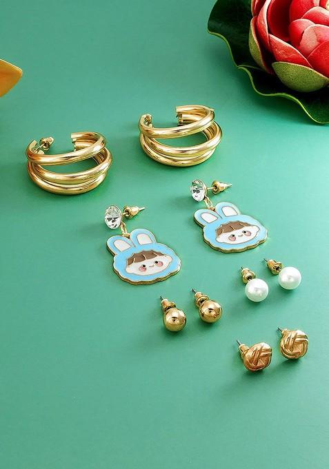 Gold Toned Geometric Studs Earrings