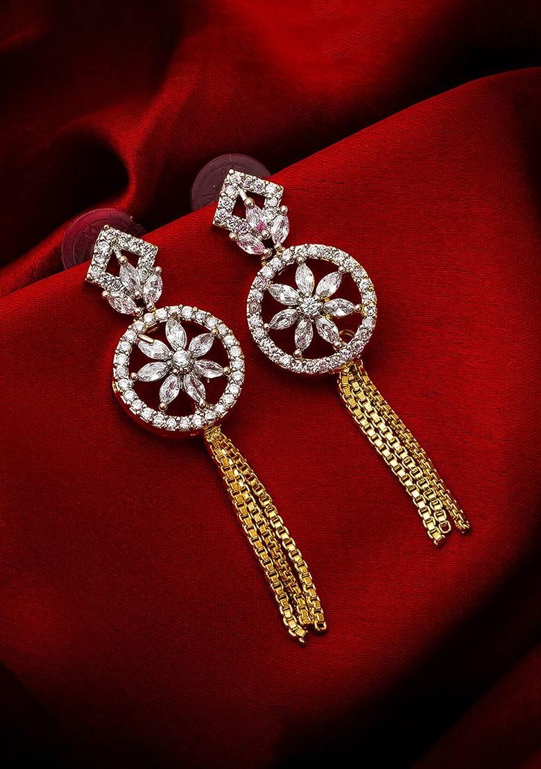 Gold Toned And White Geometric Drop Earrings