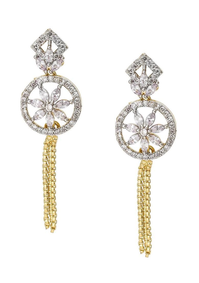 Gold Toned And White Geometric Drop Earrings