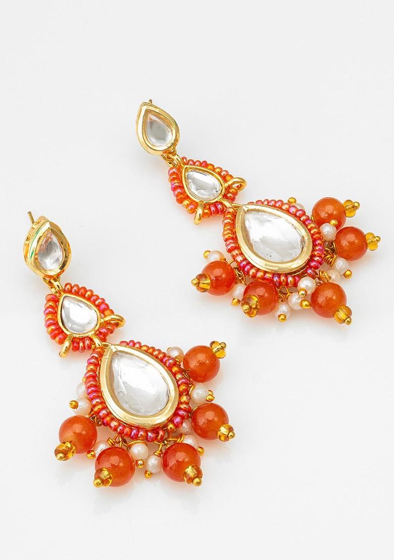 Gold Plated Kundan And Ad Studded Classic Drop Earrings