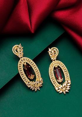 Gold Plated And Red Geometric Drop Earrings