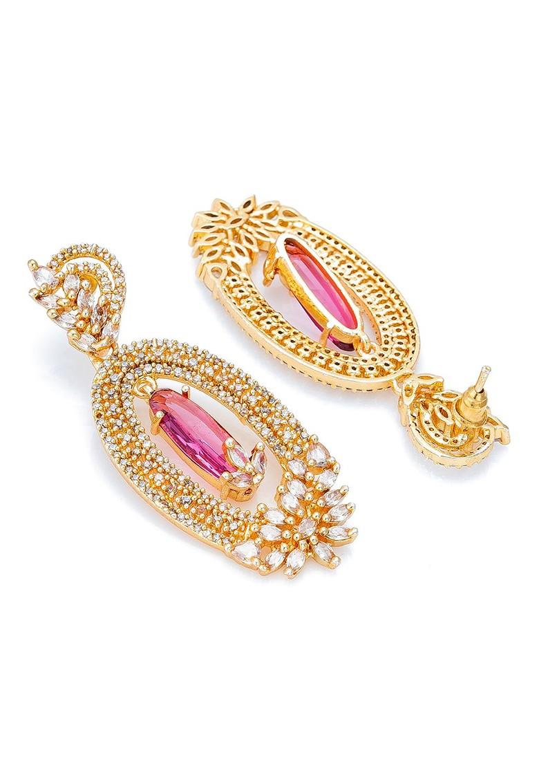 Gold Plated And Red Geometric Drop Earrings