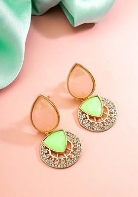 Gold Plated Geometric Stone Studded Drop Earrings