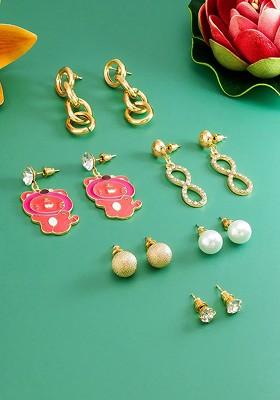 Gold Toned Geometric Studs Earrings