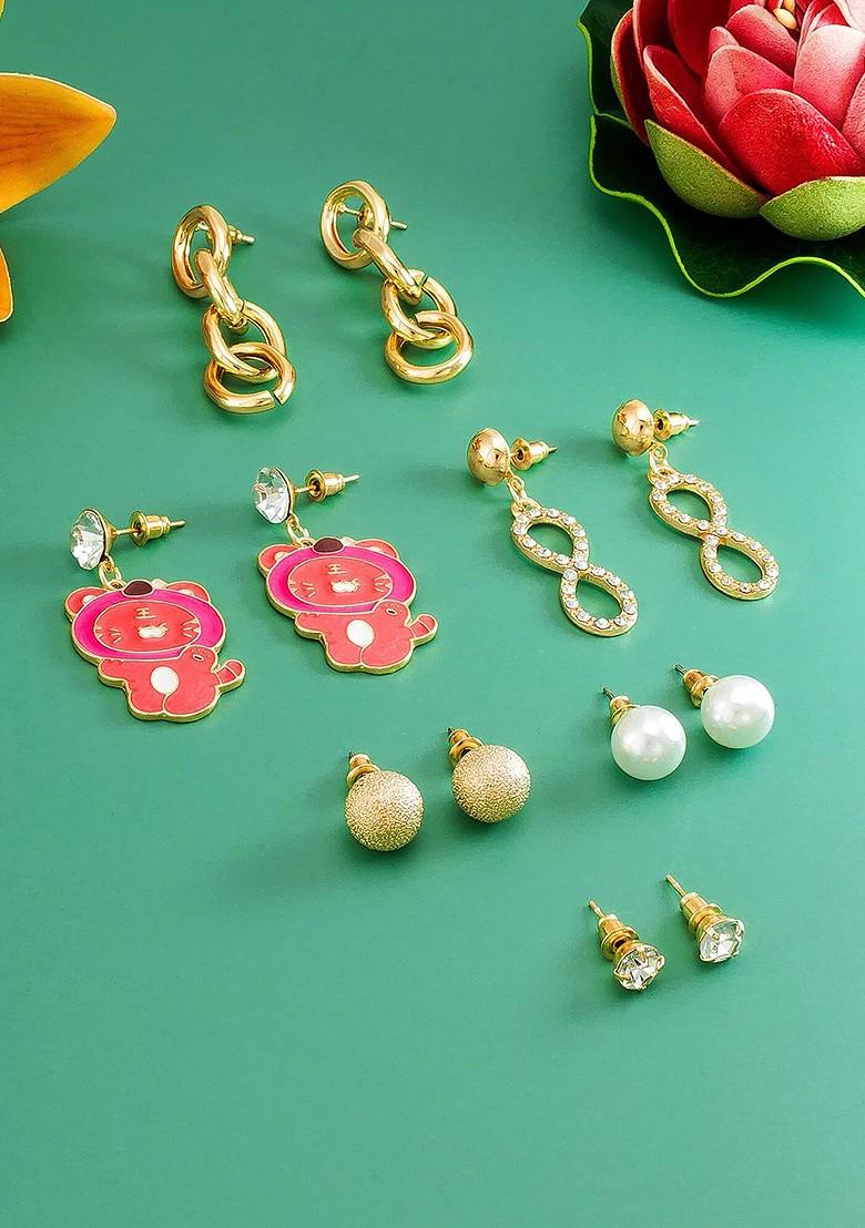 Gold Toned Geometric Studs Earrings