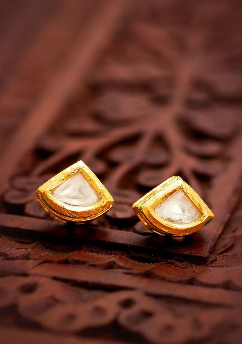 Gold Plated Kundan Studded Triangular Shaped Studs