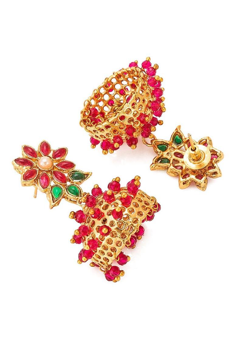 Gold Toned And Gold Plated Contemporary Jhumkas Earrings
