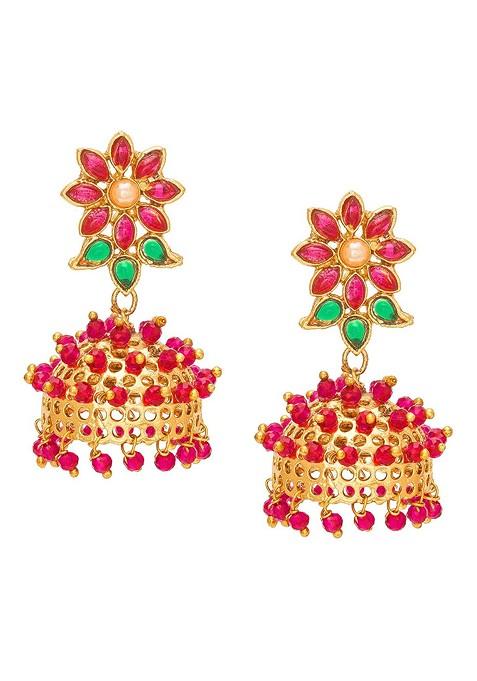 Gold Toned And Gold Plated Contemporary Jhumkas Earrings