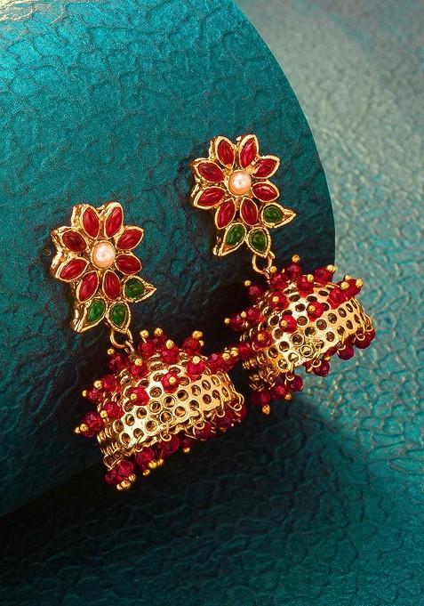 Gold Toned And Gold Plated Contemporary Jhumkas Earrings