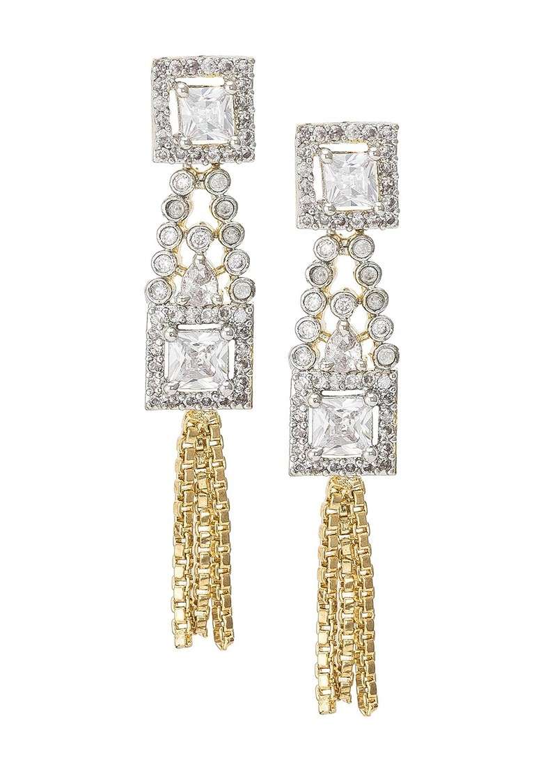 Gold Toned Geometric Drop Earrings - Indya