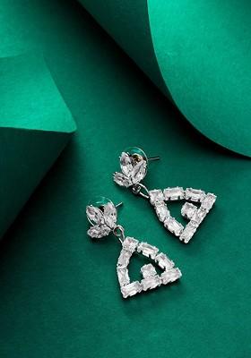 Silver Plated Geometric Stone Studded Drop Earrings