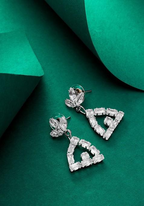 Silver Plated Geometric Stone Studded Drop Earrings