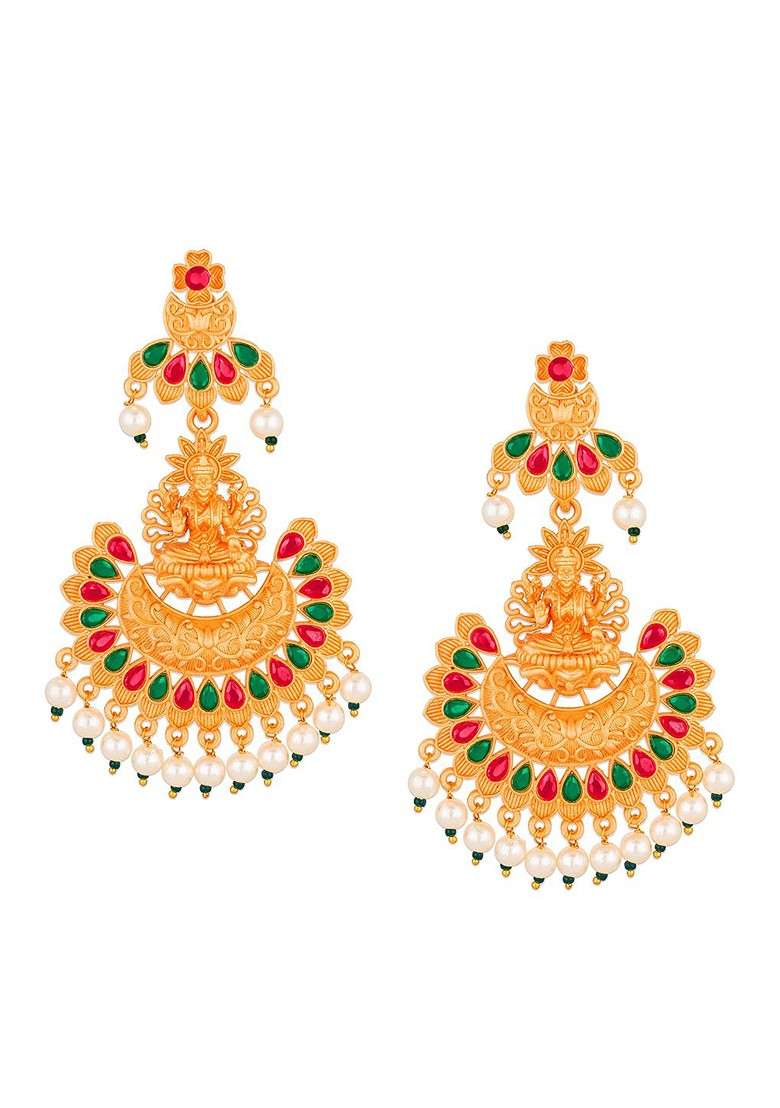 Gold Toned Contemporary Chandbalis - Indya